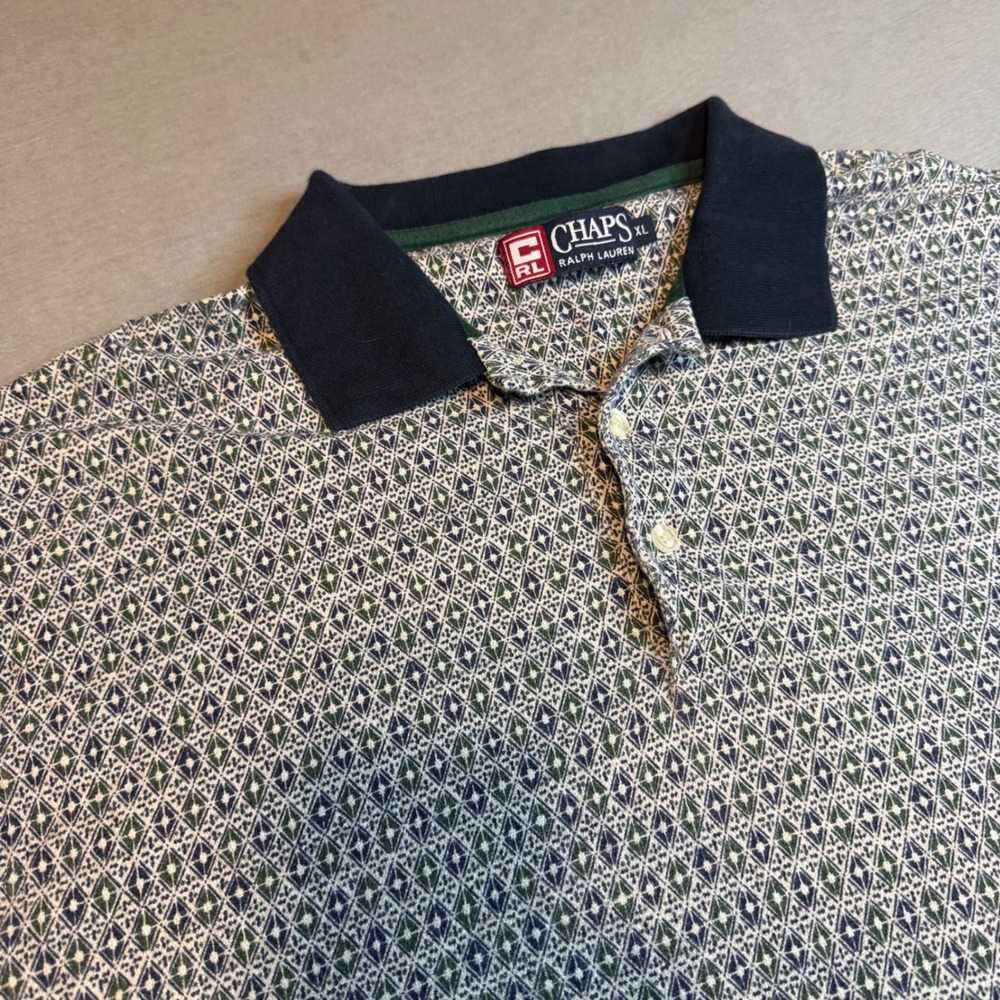 Chaps Ralph Lauren Mens XL Long Sleeve Polo Shirt Geometric Diamond Print